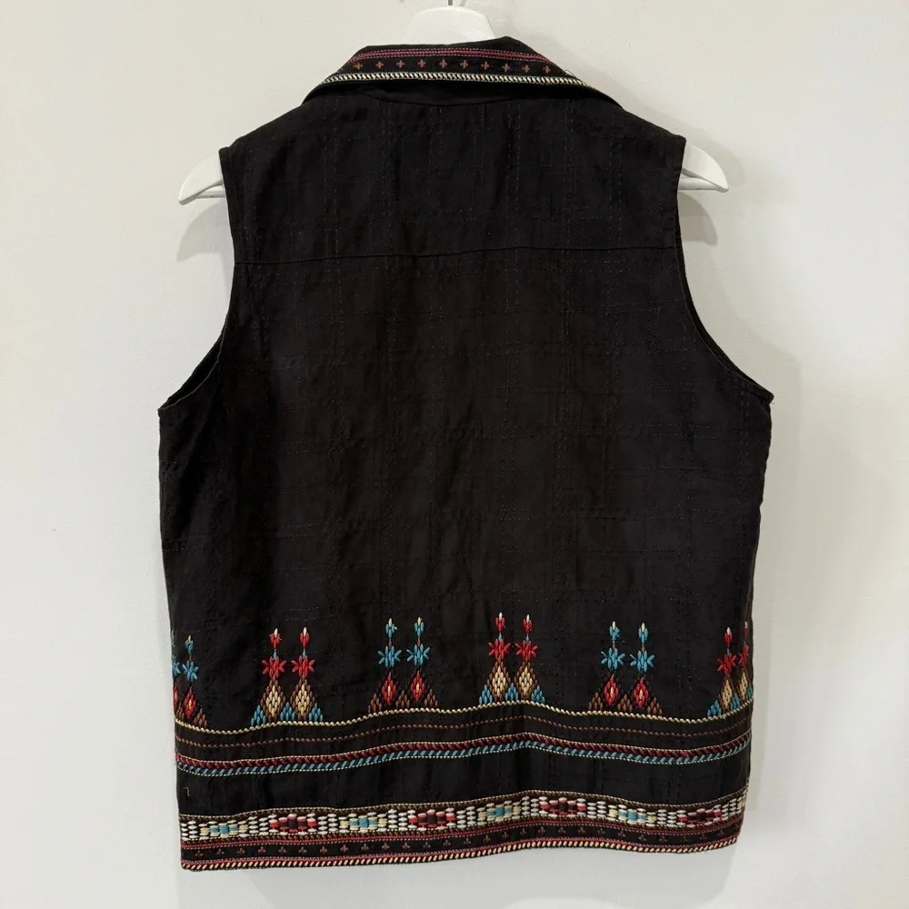 Graff Southwestern Style Black Vest with Colorful Embroidery Size M - Picture 9 of 17